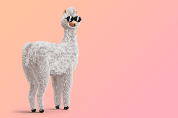 快乐可爱的羊驼，3d渲染插图图片下载