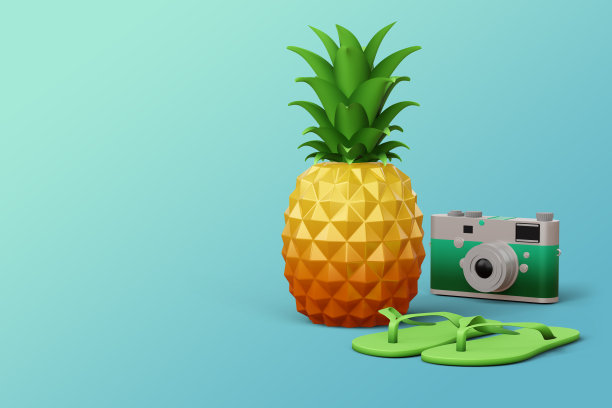 彩色菠萝夏季季节，夏季特卖，3d渲染图片下载