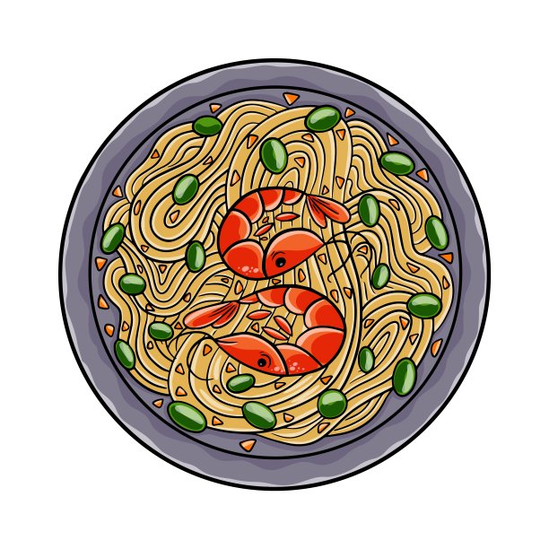 炒面。炒面配肉?家禽和蔬菜。中国菜。矢量图像隔离。图片下载