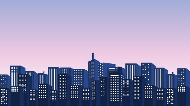 城市轮廓的黄昏天空与许多公寓楼和商场图片下载