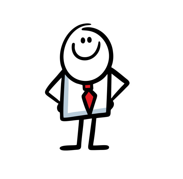 一名西装革履、双手叉腰、面带微笑的上班族心满意足地站在那里。图片下载