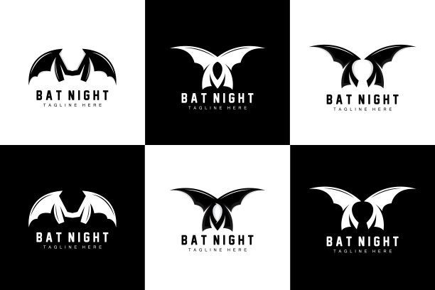 蝙蝠标志，夜间飞行动物图标，公司矢量，万圣节模板图片下载