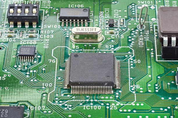 电路板。电子计算机硬件技术。主板数字芯片。科技背景。集成通信处理器。信息工程组件。图片下载