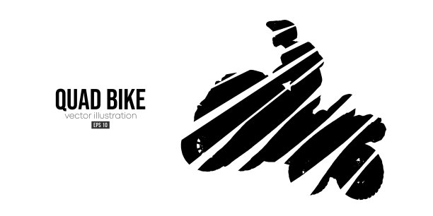 一个亚视四轴自行车的抽象剪影，全地形车辆，孤立的白色背景。骑手跳上四轮自行车。矢量图图片下载