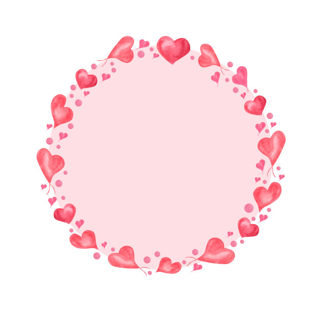 粉红色心形水彩花环。浪漫的插图孤立的白色背景。用于保存日期，情人节，生日和母亲节卡片，婚礼邀请图片下载