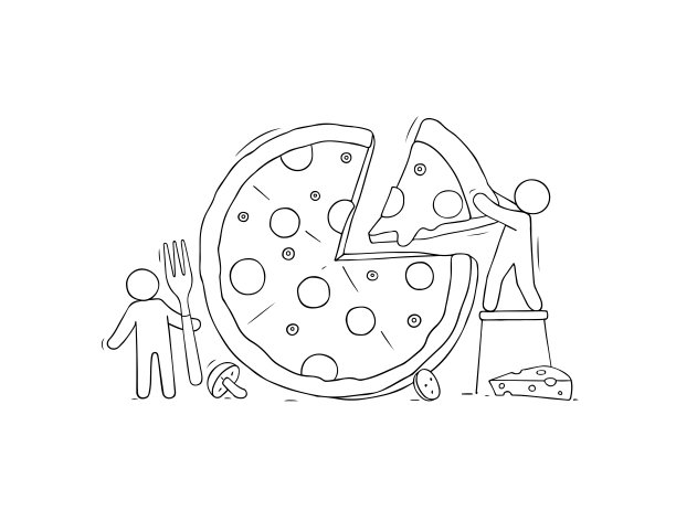 一群有个性的人和大披萨。交付的概念。图片下载