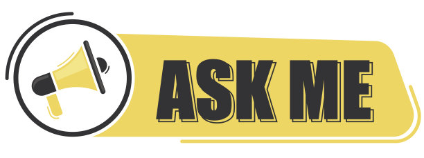 问我。带有黄色背景文字的扩音器信息。扩音器横幅。网页设计。图片下载