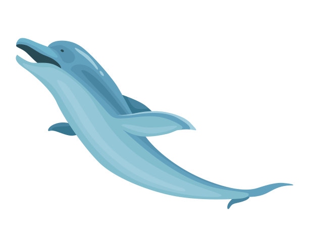 海豚卡通人物。运动中的海洋哺乳动物。矢量说明海洋生物蓝色的鱼或野生自然动物孤立在白色图片下载