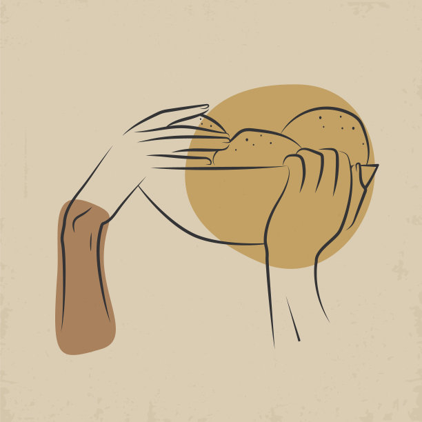 线条艺术美学极简主义手绘。手与果盘插图。图片下载