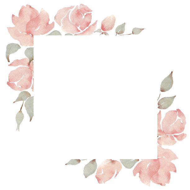 水彩灰粉玫瑰花方框设计与地方文本图片下载