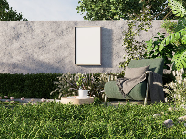 户外生活区的混凝土墙上的模型相框。图片下载