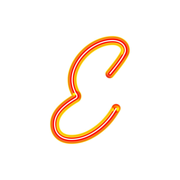 独特的氖气手写简单字母e红色线形管氖气。图片下载