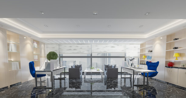 现代开放空间办公室与城市景观图片下载