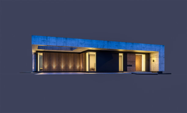 现代风格的新混凝土房子的3d渲染孤立在黑色图片下载