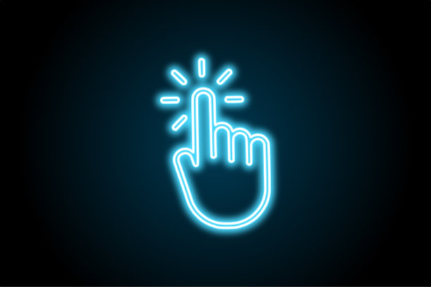 霓虹灯发光点击图标与手光标图片下载