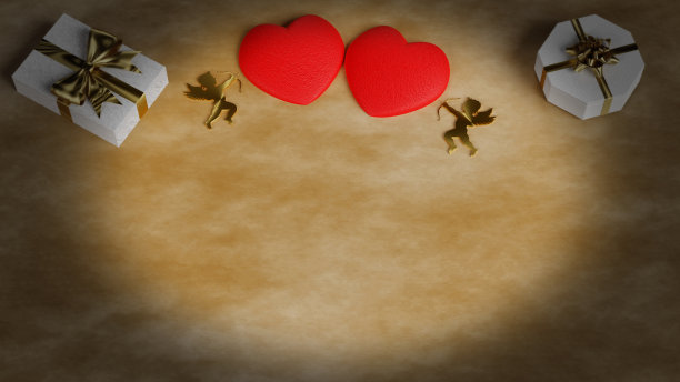 情人节，心与文字空间- 3D插图图片下载