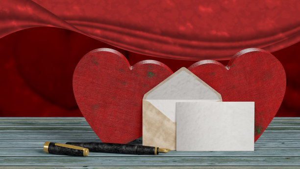 情人节钢笔贺卡3D插画图片下载