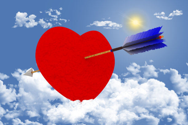 爱。情人节。心脏被箭刺穿。- 3D插图图片下载