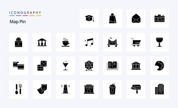 25地图针固体字形图标包图片下载