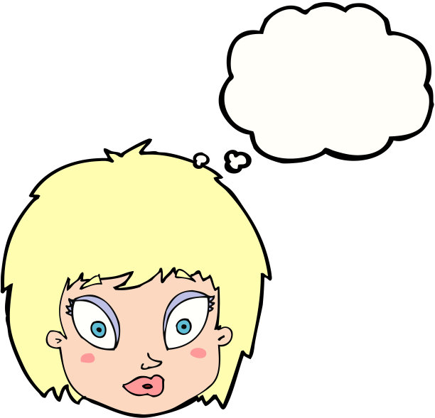 卡通惊喜女性的脸与思想泡泡图片下载