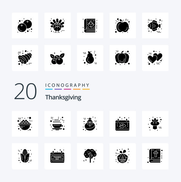 20 .感恩节固体象形图标包像鸟图片下载