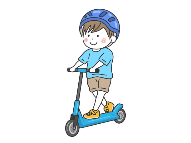 一个男孩戴着头盔，骑着摩托车的插图。图片下载