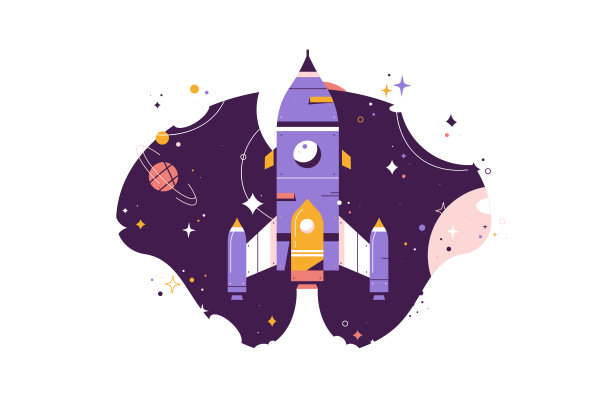 启动火箭矢量插图。火箭发射平面式。从地球到太空。业务创新图片下载