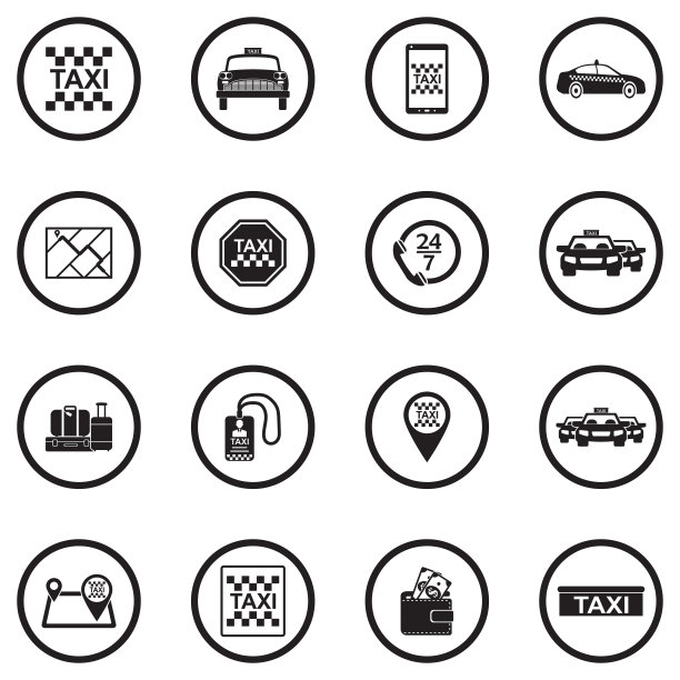 的士服务图标。黑色平面圆形设计。矢量插图。图片下载