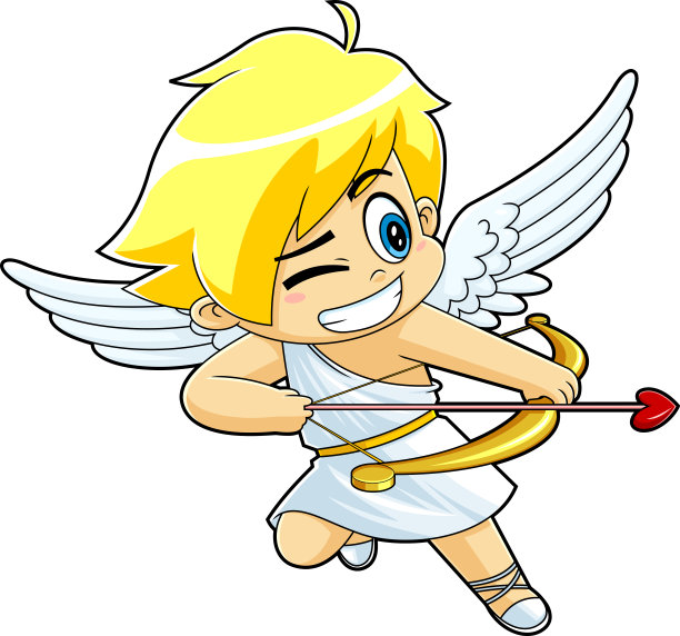 可爱的丘比特婴儿卡通人物飞行与他的弓和箭的爱图片下载