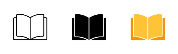 打开书行图标。知识，数据，教育，收获，阅读，阅读，教科书，文本，学习，文学，小说，非小说。矢量图标在直线，黑色和彩色风格的白色背景图片下载