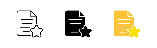 带有星形图标的文档。重要，按钮，收藏夹，标记为重要，选择，反馈，选定。文件管理概念。矢量图标在直线，黑色和彩色风格的白色背景图片下载