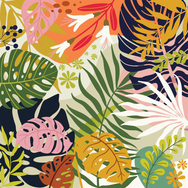 色彩丰富的背景与热带植物。放置你的文本的地方。图片下载