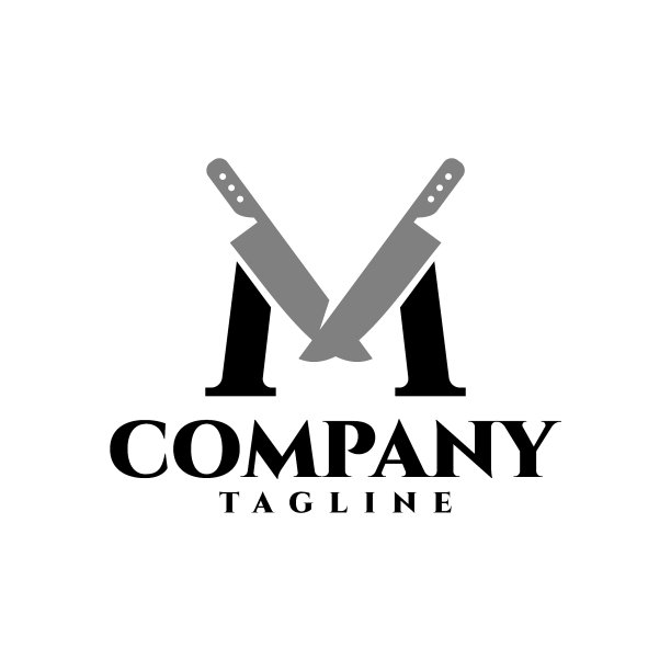 字母M和一把刀，适合任何与烹饪，餐具，武器或刀有关的业务。图片下载