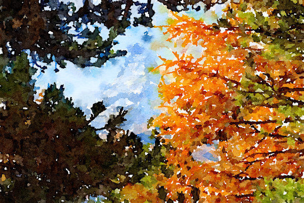 瑞士采尔马特水彩画山景。图片下载