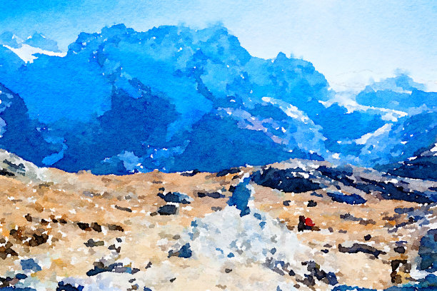 瑞士采尔马特水彩画山景。图片下载