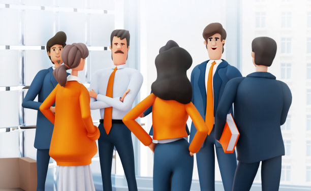 一群成功的商人正在办公室里谈话。三维渲染图图片下载