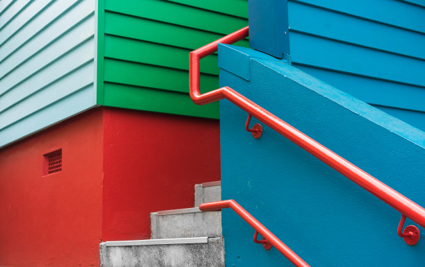 工业区蓝黄相间的墙。图片下载