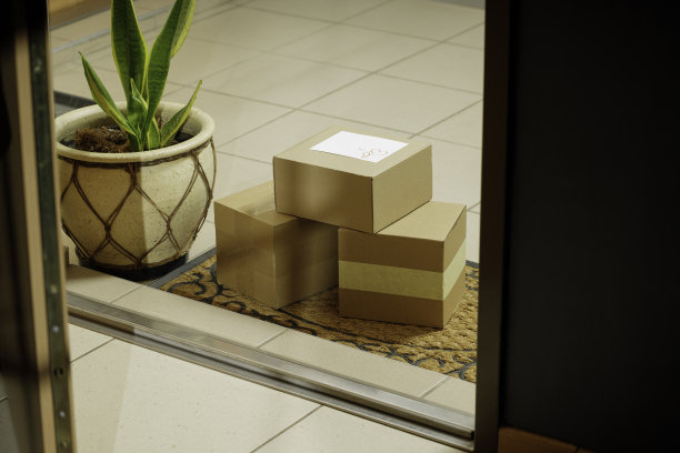 门垫上放着纸箱图片下载