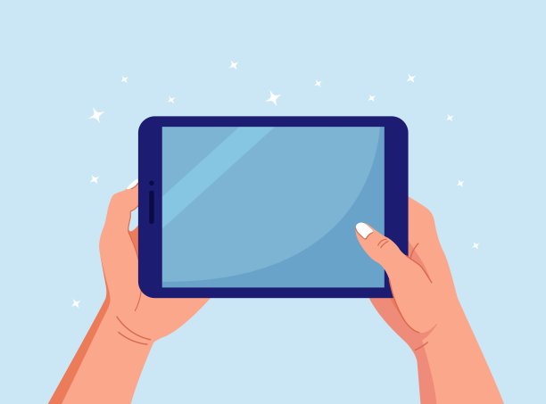 手握和指向数字平板电脑。男子触摸平板电脑的空白屏幕图片下载