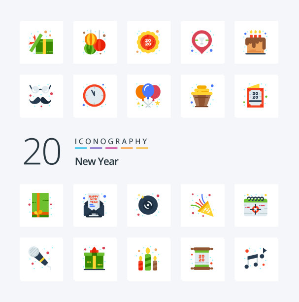 20 .新年扁平色图标包喜欢的任务图片下载