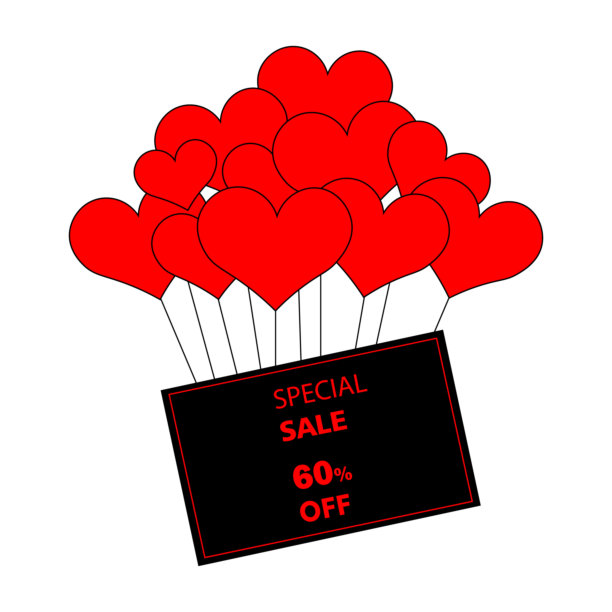 特别销售横幅与红心和黑卡，矢量插图。图片下载