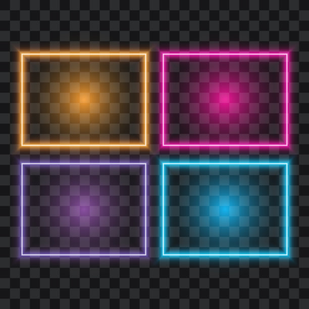 霓虹灯框架，发光边界设置，矢量插图。图片下载