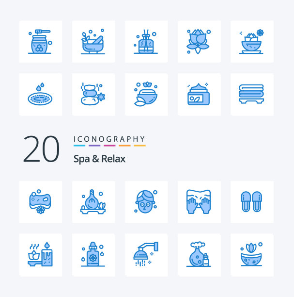 20水疗和放松蓝色图标包喜欢图片下载
