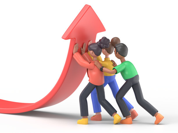3D卡通人物插画销量增长。白色背景上的3D渲染。图片下载