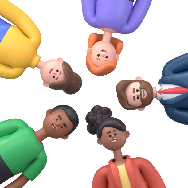 不同的人看着相机笑的肖像。一群多元文化的青少年围成一圈。白色背景上的3D渲染。图片下载