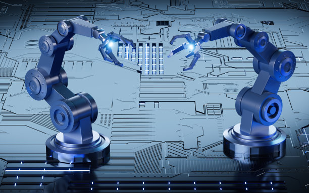 机械臂在科技背景，3d渲染。图片下载