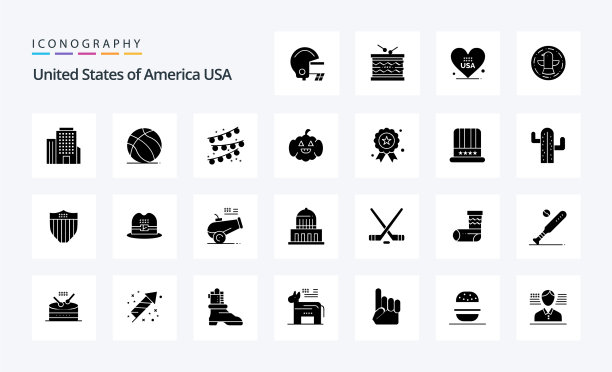 25美国固体字形图标包图片下载