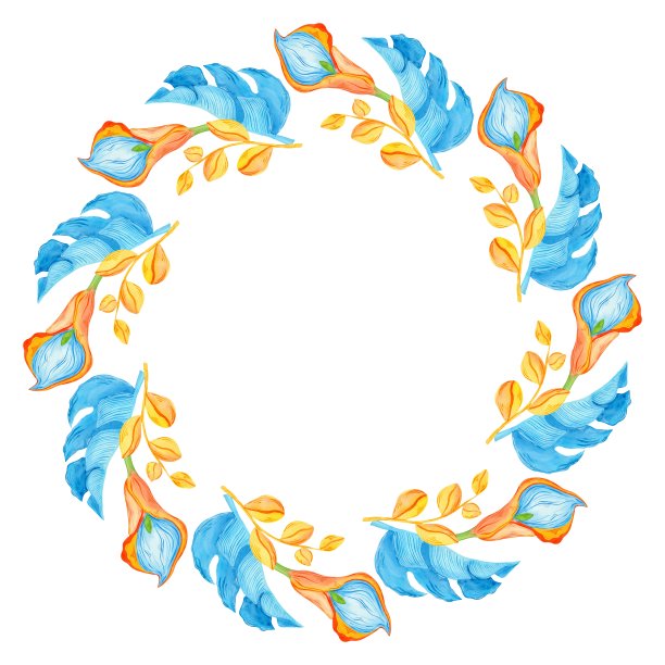 水彩花圈与热带花卉和树叶孤立的白色背景。植物插图。图片下载