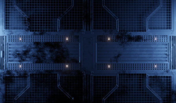 金属光栅通道蓝色照明室内场景图片下载