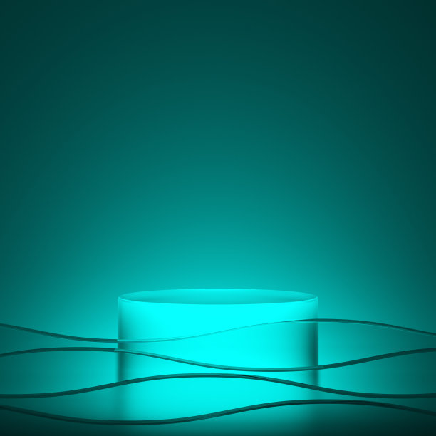 蓝绿色透明水晶玻璃背景。圆讲台水波明亮辉光暗背光深湖。水下展示产品展示。美容、美容、护肤底座。3 d演示。图片下载